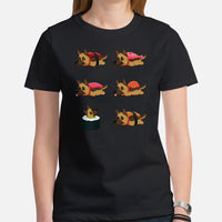 German Shepherd Dog Themed Clothes - Gifts for GSD K9 Dog Moms, Dads & Lovers - Funny Canine Tee Shirts For Humans - Cute Sushi T-Shirt - Black, Women
