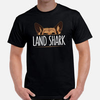 German Shepherd Dog Themed Clothes - Gifts for GSD K9 Dog Moms, Dads & Lovers - Funny Canine Tee Shirts For Humans - Land Shark T-Shirt - Black, Men