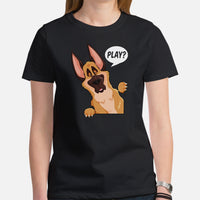 German Shepherd Dog Themed Clothes - Gifts for GSD K9 Dog Moms, Dads & Lovers - Funny Canine Tee Shirts For Humans - Play T-Shirt - Black, Women