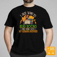 German Shepherd Dog Themed Clothes - Gifts for GSD K9 Dog Moms, Dads & Lovers - I Just Want To Read Books And Hang With My Dog T-Shirt - Black, Plus Size