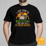 German Shepherd Dog Themed Clothes - Gifts for GSD K9 Dog Moms, Dads & Lovers - I Just Want To Read Books And Hang With My Dog T-Shirt - Black, Plus Size