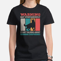 German Shepherd Dog Themed Clothes - Gifts for K9 Dog Lovers - Funny Canine Tee Shirts For Humans - May Start Talking About GSD T-Shirt - Black, Women