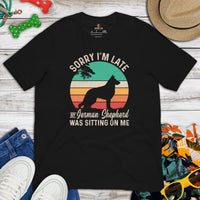 German Shepherd Dog Themed Clothes - Gifts for K9 Dog Lovers - Funny Canine Tee Shirts For Humans - My GSD Was Sitting On Me T-Shirt - Black