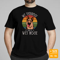 German Shepherd Dog Themed Clothes - Gifts for K9 Dog Lovers - Funny Canine Tee Shirts For Humans - My Therapist Has A Wet Nose T-Shirt - Black, Plus Size