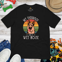 German Shepherd Dog Themed Clothes - Gifts for K9 Dog Lovers - Funny Canine Tee Shirts For Humans - My Therapist Has A Wet Nose T-Shirt - Black