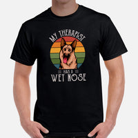 German Shepherd Dog Themed Clothes - Gifts for K9 Dog Lovers - Funny Canine Tee Shirts For Humans - My Therapist Has A Wet Nose T-Shirt - Black, Men