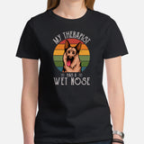 German Shepherd Dog Themed Clothes - Gifts for K9 Dog Lovers - Funny Canine Tee Shirts For Humans - My Therapist Has A Wet Nose T-Shirt - Black, Women