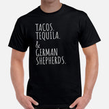 German Shepherd Dog Themed Clothes - Gifts for K9 Dog Moms, Dads & Lovers - Canine Tee Shirts For Humans - Tacos, Tequila & GSD T-Shirt - Black, Men