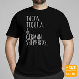 German Shepherd Dog Themed Clothes - Gifts for K9 Dog Moms, Dads & Lovers - Canine Tee Shirts For Humans - Tacos, Tequila & GSD T-Shirt - Black, Plus Size