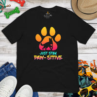 German Shepherd Dog Themed Clothes - Gifts for K9 Dog Moms & Lovers - Funny Canine Tee Shirts For Humans - Just Stay Paw-sitive T-Shirt - Black