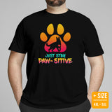 German Shepherd Dog Themed Clothes - Gifts for K9 Dog Moms & Lovers - Funny Canine Tee Shirts For Humans - Just Stay Paw-sitive T-Shirt - Black, Plus Size