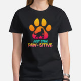 German Shepherd Dog Themed Clothes - Gifts for K9 Dog Moms & Lovers - Funny Canine Tee Shirts For Humans - Just Stay Paw-sitive T-Shirt - Black, Women