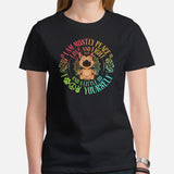 German Shepherd Dog Themed Clothes - Gifts for Yoga & Dog Lovers - Canine Tee Shirts For Humans - I Am Mostly Peace, Love & Light Shirt - Black, Women