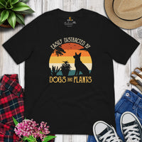 German Shepherd Dog Themed Clothes & Attire - Gifts for G9 GSD Dog Moms, Dads & Lovers - Easily Distracted By Dogs & Plants T-Shirt - Black