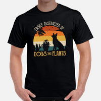 German Shepherd Dog Themed Clothes & Attire - Gifts for G9 GSD Dog Moms, Dads & Lovers - Easily Distracted By Dogs & Plants T-Shirt - Black, Men