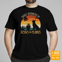 German Shepherd Dog Themed Clothes & Attire - Gifts for G9 GSD Dog Moms, Dads & Lovers - Easily Distracted By Dogs & Plants T-Shirt - Black, Plus Size
