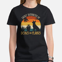 German Shepherd Dog Themed Clothes & Attire - Gifts for G9 GSD Dog Moms, Dads & Lovers - Easily Distracted By Dogs & Plants T-Shirt - Black, Women
