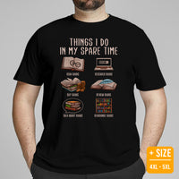 Bookish T-Shirt - Presents, Gift Ideas for Book Lovers, Readers, Bookworms, Librarian - Booklovers Tee - Things I Do In My Spare Time Shirt - Black, Large Size for Overweight