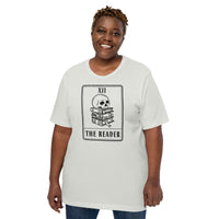 Bookish T-Shirt - Cool Presents, Gift Ideas for Book Lovers, Readers, Bookworms, Librarians - Booklovers Tee - The Reader Tarot Card Shirt - Silver, Large Size for Overweight