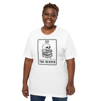 Bookish T-Shirt - Cool Presents, Gift Ideas for Book Lovers, Readers, Bookworms, Librarians - Booklovers Tee - The Reader Tarot Card Shirt - White, Large Size for Overweight