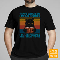 Bookish T-Shirt - Presents, Gift Ideas for Book Lovers, Readers, Bookworms, Librarians - I Read Books, Hate People & I Know Things T-Shirt - Black, Large Size for Overweight