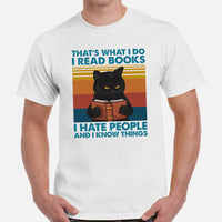 Bookish T-Shirt - Presents, Gift Ideas for Book Lovers, Readers, Bookworms, Librarians - I Read Books, Hate People & I Know Things T-Shirt - White, Men