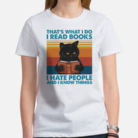 Bookish T-Shirt - Presents, Gift Ideas for Book Lovers, Readers, Bookworms, Librarians - I Read Books, Hate People & I Know Things T-Shirt - White, Women