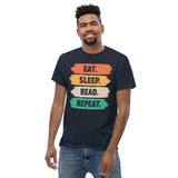 Gift for Book Lover - Eat Sleep Read Repeat Retro Vintage Vibe Bookish Shirt - Reading Squad Tee for Bookworms, Librarian, Avid Readers - Navy
