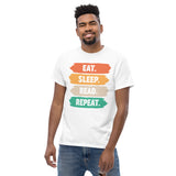 Gift for Book Lover - Eat Sleep Read Repeat Retro Vintage Vibe Bookish Shirt - Reading Squad Tee for Bookworms, Librarian, Avid Readers - White