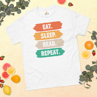 Gift for Book Lover - Eat Sleep Read Repeat Retro Vintage Vibe Bookish Shirt - Reading Squad Tee for Bookworms, Librarian, Avid Readers - White