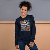 Gift for Book Lover, Librarian, Book Nerd - When In Doubt Go To The Library Groovy Cozy Sweatshirt - Pullover for Bookworm, Avid Reader - Navy