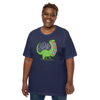 Bookish Dinosaur T-Shirt - Cool Presents, Gift Ideas for Book Lovers, Readers, Bookworms - Booklovers Tee - Readosaurus Cute Dino T-Shirt - Navy, Large Size for Overweight
