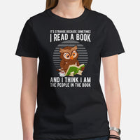 Gift for Book Lovers - Cute Reading Owl Bookish Shirt - I Read Books and Think I Am The People In Book Shirt for Bookworms, Librarians - Black, Women