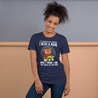 Gift for Book Lovers - Cute Reading Owl Bookish Shirt - I Read Books and Think I Am The People In Book Shirt for Bookworms, Librarians - Navy