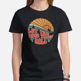 Gift for Happy Camper - Camping, Glamping Shirt - Family Road Trip, Overlanding, Summer Vacation Tee - Let The Good Times Roll Shirt - Black, Women