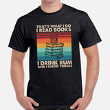 Bookish T-Shirt - Presents, Gift Ideas for Book & Wine Lovers, Readers, Bookworms - I Read Books, I Drink Rum And I Know Things T-Shirt - Black, Men