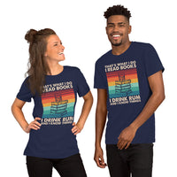 Bookish T-Shirt - Presents, Gift Ideas for Book & Wine Lovers, Readers, Bookworms - I Read Books, I Drink Rum And I Know Things T-Shirt - Navy, Unisex