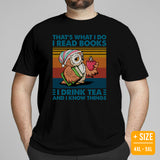 Bookish T-Shirt - Tea Shirts - Presents, Gift Ideas for Book & Tea Lovers, Readers - I Read Books, I Drink Tea And I Know Things T-Shirt - Black, Large Size for Overweight