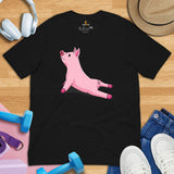 Gift Ideas, Presents for Farmers, Animal Lovers - Farmer Outfit, Clothes - Animal Farm Themed Tee Shirts - Yoga Pose Pig T-Shirt - Black