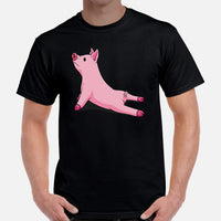 Gift Ideas, Presents for Farmers, Animal Lovers - Farmer Outfit, Clothes - Animal Farm Themed Tee Shirts - Yoga Pose Pig T-Shirt - Black, Men