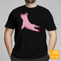 Gift Ideas, Presents for Farmers, Animal Lovers - Farmer Outfit, Clothes - Animal Farm Themed Tee Shirts - Yoga Pose Pig T-Shirt - Black, Plus Size