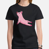 Gift Ideas, Presents for Farmers, Animal Lovers - Farmer Outfit, Clothes - Animal Farm Themed Tee Shirts - Yoga Pose Pig T-Shirt - Black, Women