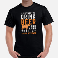 Golden Retriever Dog Themed Clothes - Funny Gifts for Dog Moms, Dads & Lovers - I Just Want To Drink Beer And Hang With My Dog T-Shirt - Black, Men