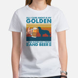 Golden Retriever Dog Themed Clothes - Gift for Dog Lover - Canine Tee Shirts For Humans - All I Care About Is My Goldie & Beer T-Shirt - White, Women