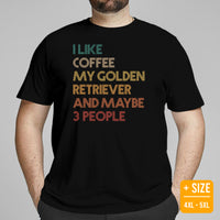 Golden Retriever Dog Themed Clothes - Gift for Dog Moms, Dads & Lover - Canine Tee Shirts For Humans - I Like Coffee & My Goldie Shirt - Black, Plus Size