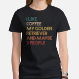 Golden Retriever Dog Themed Clothes - Gift for Dog Moms, Dads & Lover - Canine Tee Shirts For Humans - I Like Coffee & My Goldie Shirt - Black, Women