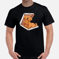 Golden Retriever Dog Themed Clothes - Gifts for Dog Lovers - Canine Tee Shirts For Humans - Cute Puppy Enjoying A Pizza Slice T-Shirt - Black, Men