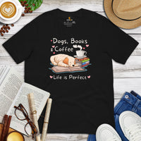 Golden Retriever Dog Themed Clothes - Gifts for Dog Lovers - Canine Tee Shirts For Humans - Dogs, Books & Coffee - Life Is Perfect Tee - Black