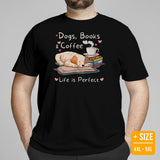 Golden Retriever Dog Themed Clothes - Gifts for Dog Lovers - Canine Tee Shirts For Humans - Dogs, Books & Coffee - Life Is Perfect Tee - Black, Plus Size