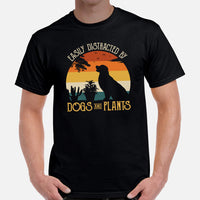 Golden Retriever Dog Themed Clothes - Gifts for Dog Lovers - Canine Tee Shirts For Humans - Easily Distracted By Dogs & Plants T-Shirt - Black, Men